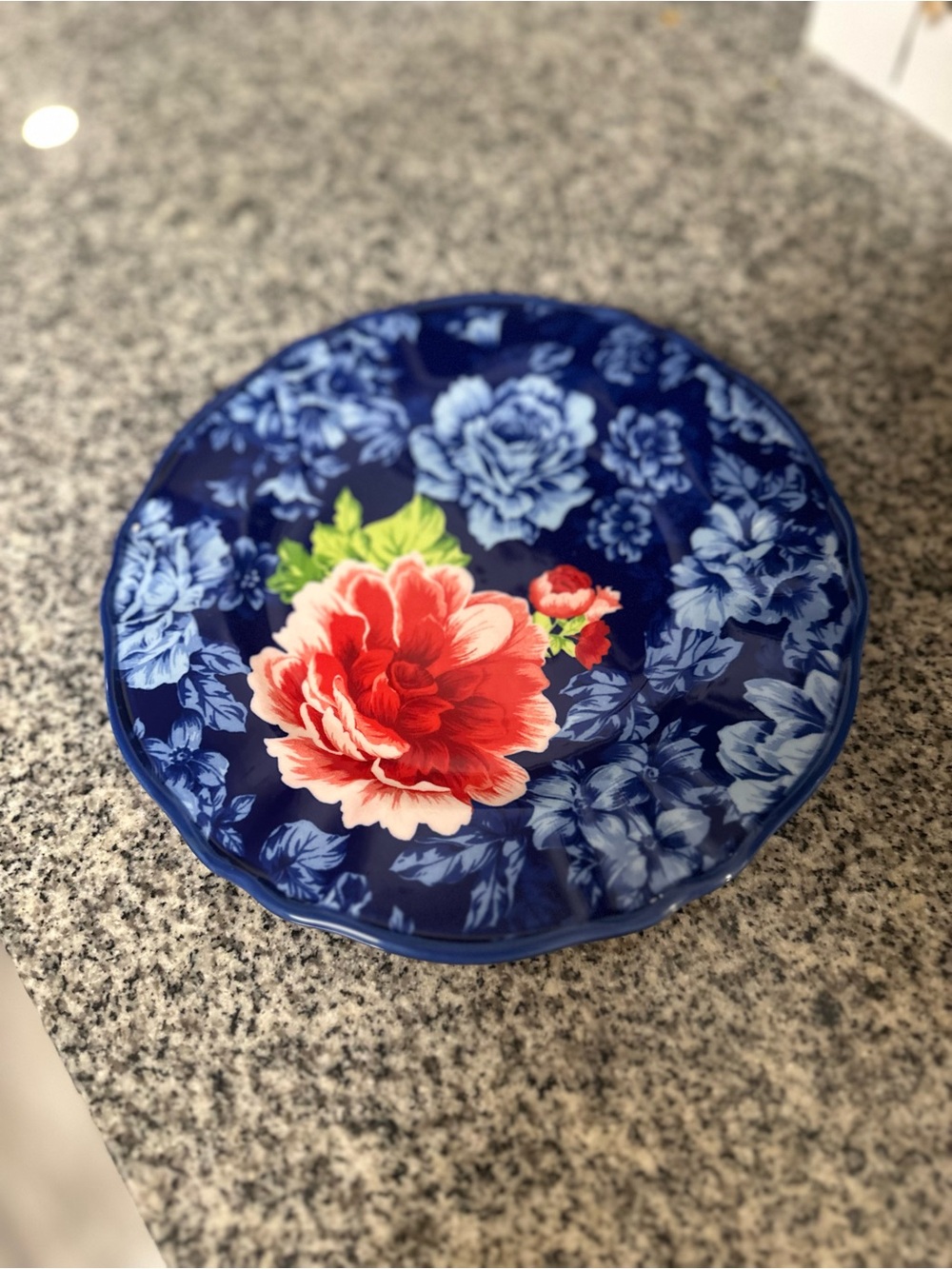 The Pioneer Woman Blue Floral Ceramic Serving Platter with Red Rose Motif